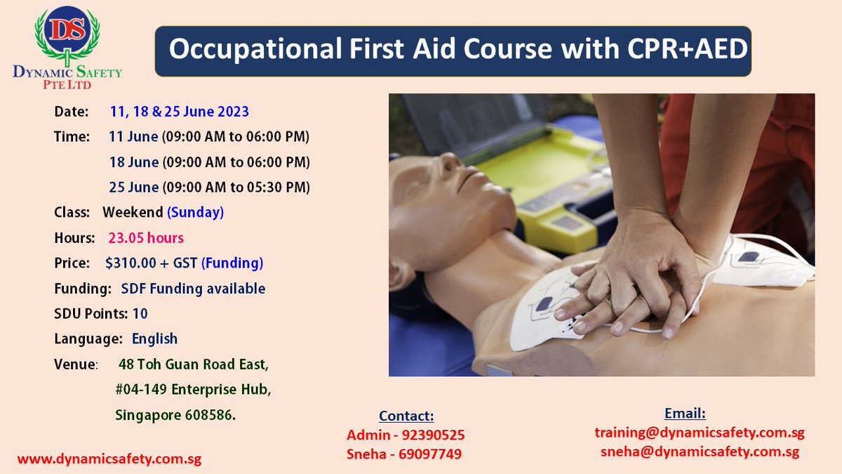 DynamicSafetysg's tweet photo. #dynamicsafety #safetytrainingcourses #trainingserviceprovider #firstaidcourse #OFAC For more detail https://t.co/HEXU12qHJr 92390525 & Sneha @ 69097749 https://t.co/esWMl2xhLK
