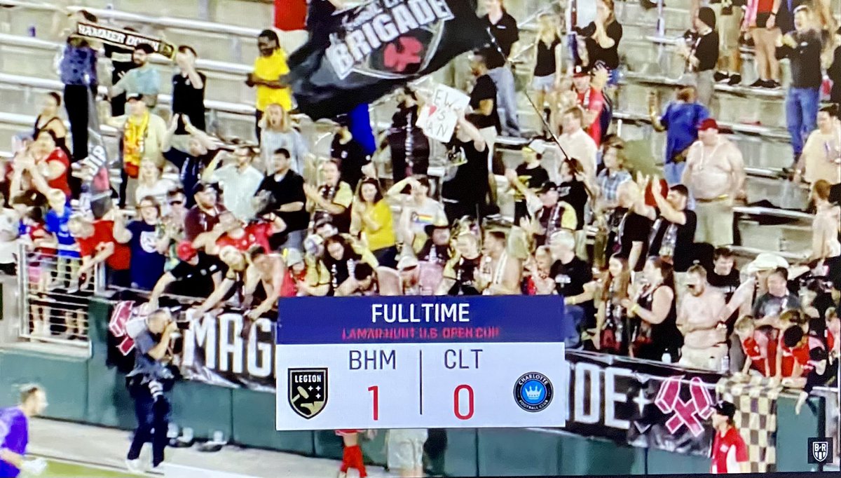 Sweet home, Birmingham. Another #Cupset as USL <a href="/bhmlegion/">Birmingham Legion FC</a> beat MLS <a href="/CharlotteFC/">Charlotte FC</a> 1-0 and advance to <a href="/opencup/">U.S. Open Cup</a> 1/4 finals. More magic.