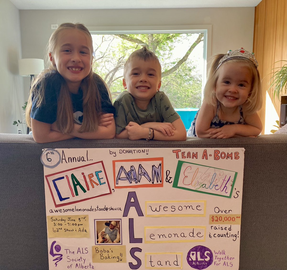 Mark your calendars — Claire, Adam &amp; Elizabeth’s Awesome Lemonade Stand is back! 

June 3, 2023 from 3:00 - 7:00pm

62 Street &amp; Ada Blvd

All proceeds 👉 the ALS Society of Alberta

🍋💜