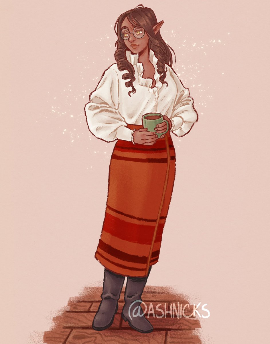 marumarushiru's tweet photo. Anyway in happier news, here's a piece I got back from the wonderful @ashnicks a while ago and am now posting! Consider looking them up, I love this rendition of the wonderful coffee elf~ https://t.co/i9kB0TMgXS