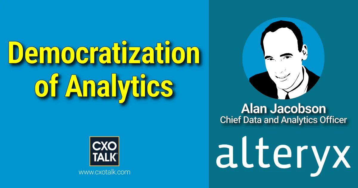 Suppose 100,000 people use data and analytics. If each person automated one process a month, they'll have automated over a million processes in a year.
cxotalk.com/episode/democr…
-- @AnalyticFun, CDAO @Alteryx

#CXOTalk
#CDO #Analytics #AnalyticsAutomation #PeopleOfAlteryx