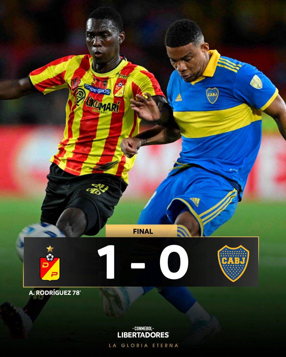 ¡HISTORICO! 🔴🟡🔴

El <a href="/DeporPereiraFC/">Deportivo Pereira 🐺</a> venció 1*0 a <a href="/BocaJrsOficial/">Boca Juniors</a> en el #hernanramirezvillegas con anotación de <a href="/arleyjrh/">arley rodriguez #9</a> de cabeza al palo izquierdo de <a href="/CSergioRomero/">Sergio Romero</a>

#matecaña #Pereira #BocaJuniors #CopaLibertadores2023 #argentino #colombiano #fútbol