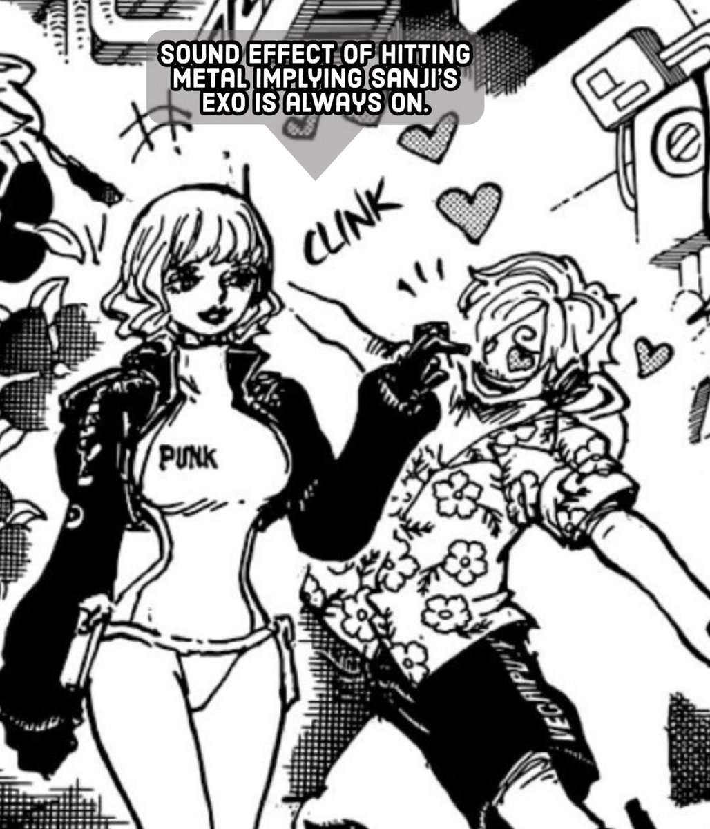 I still consider Stussy an enemy because of this panel. I interpret this as her testing Sanji’s durability based upon the intel she got about his exo. 
-
She poked him to test if a finger pistol would work and she found out that it won’t at all 😂.