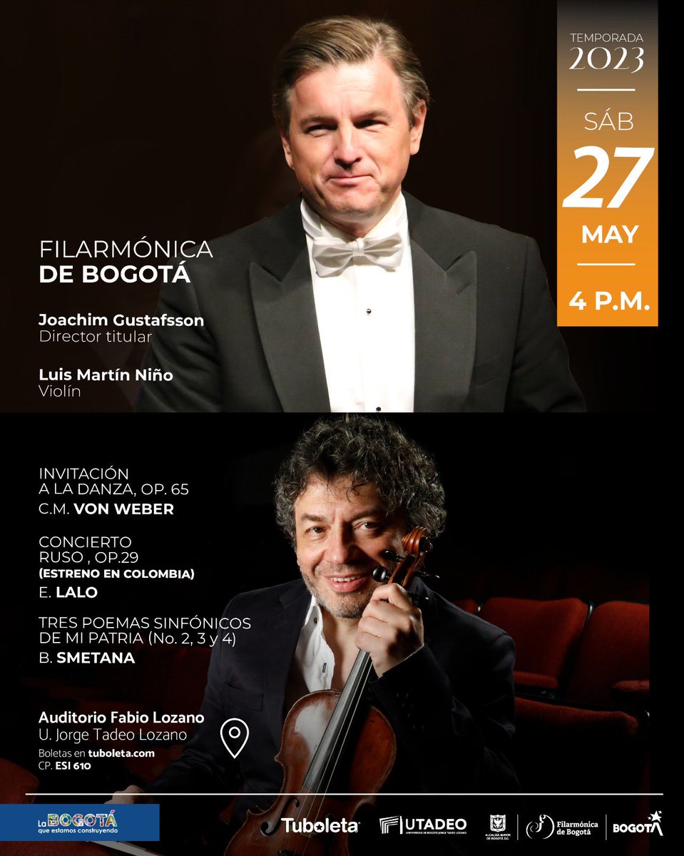 filarmonibogota's tweet photo. ¿Quieres boletas para este concierto? 🎟️👉🏻

27 de mayo a las 4p.m. en el Auditorio Fabio Lozano de la @Utadeo_edu_co: la @filarmonibogota y el solista Luis Martín Niño- Violín, con obras de estreno.

Participa por uno de los 10 pases dobles dando RT y comentando este post. 👋🏻 https://t.co/iI1C2lWQHo