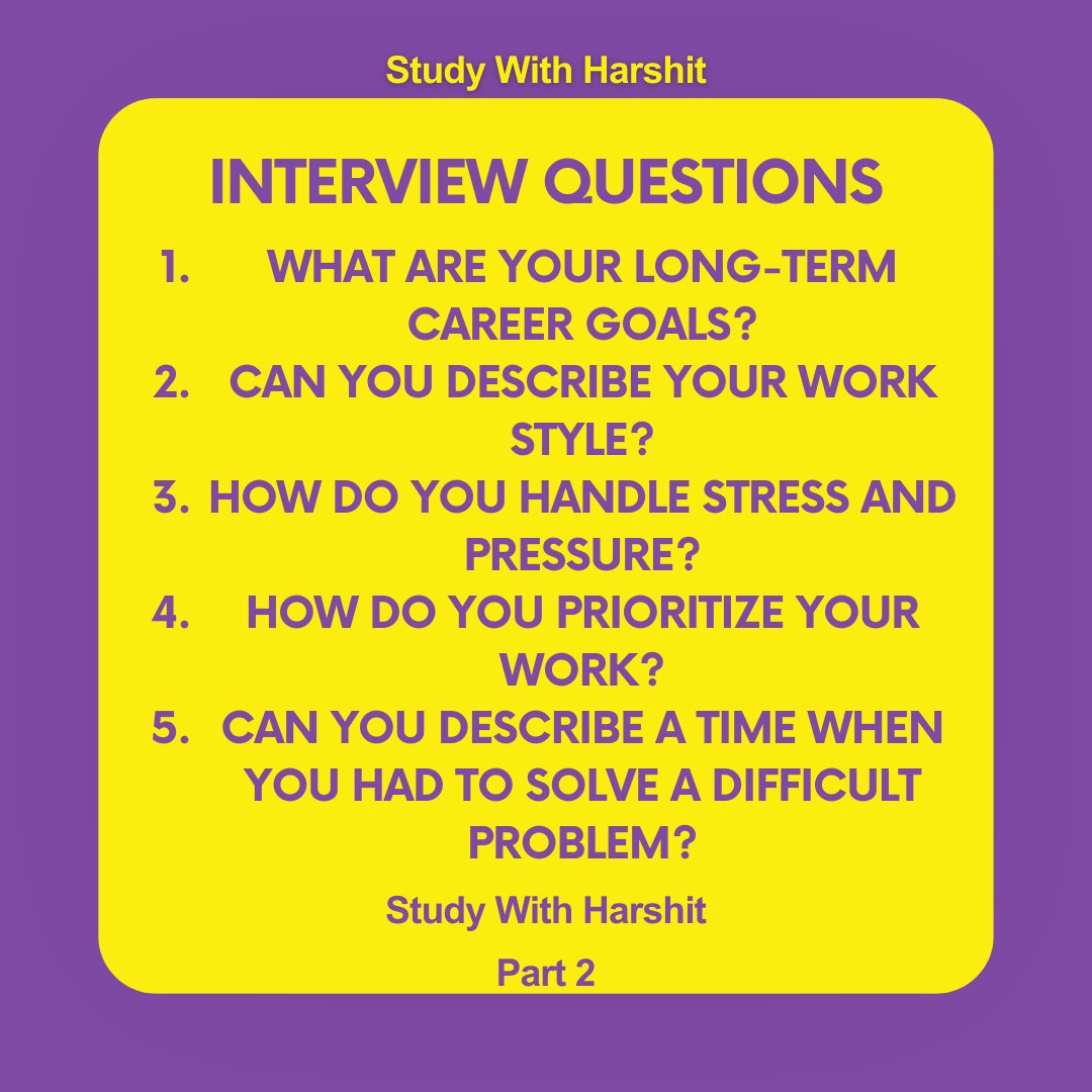 Interview Questions Part 2

#StudyWithHarshit 

#InterviewQuestions #JobInterviews #CareerAdvice #InterviewTips #JobSearch