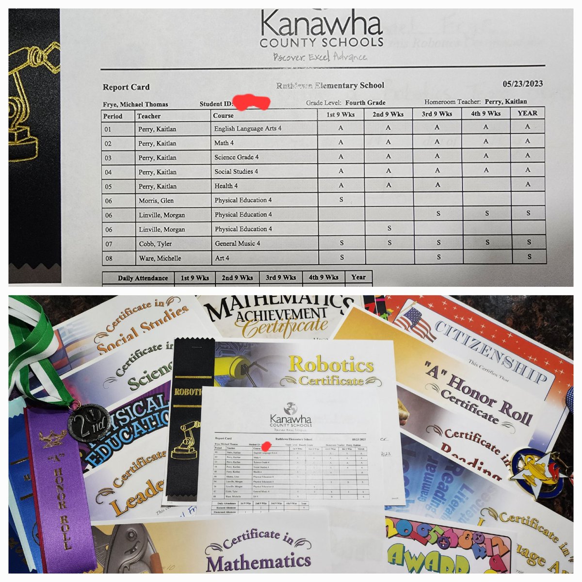 MichaelFrye57's tweet image. 4.0 GPA through the 4th grade - excited to have received the class award for Mathematics, Reading, Social Studies, Robotics, 4th Grade Math Field Day Representative, and earned 2nd place in Class Physical Fitness Testing #4.0GPA #ClassFirst #FutureLeader #InBetweenTheLines #AllIn