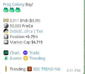 We are trending top 3 on @BuyBotTech 

20 year LP Lock  
3% Frog Arm Rewards  
Renounced Ownership  

#TheColony #FrogARMy #FroCo #FrogArm $FroCo