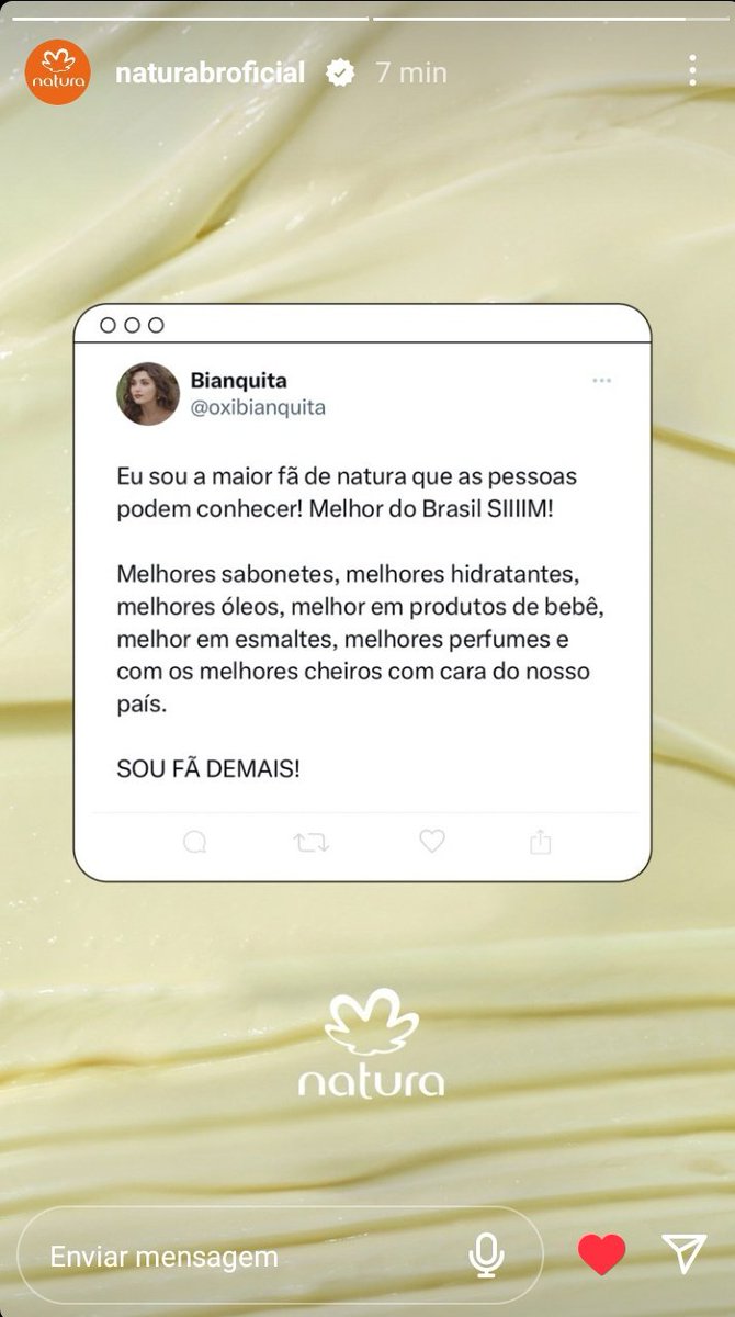lojaazuular's tweet photo. O tweet da chefa hoje estava no story do instagram oficial da @naturabroficial! 😍 https://t.co/1LmiwYPei0