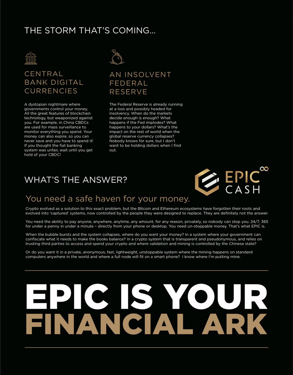 Pay anyone, anywhere, anytime, any amount, for any reason, privately, nobody can stop you.  24/7, 365 for under a penny in under a minute – directly from your phone or desktop.  This is unstoppable money, this is $EPIC.

Go to epiccash.com to learn more, then go to