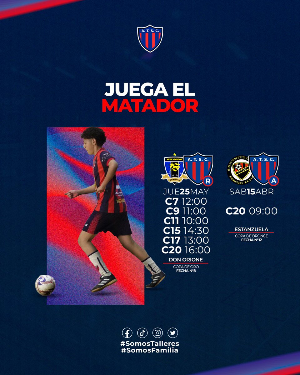 atscfutsal's tweet photo. #Inferiores 

🤩 ¡Les dejamos los encuentros que tenemos para este feriado patrio!

#SomosTalleres 
#SomosFamilia https://t.co/3LXQvXR2wF