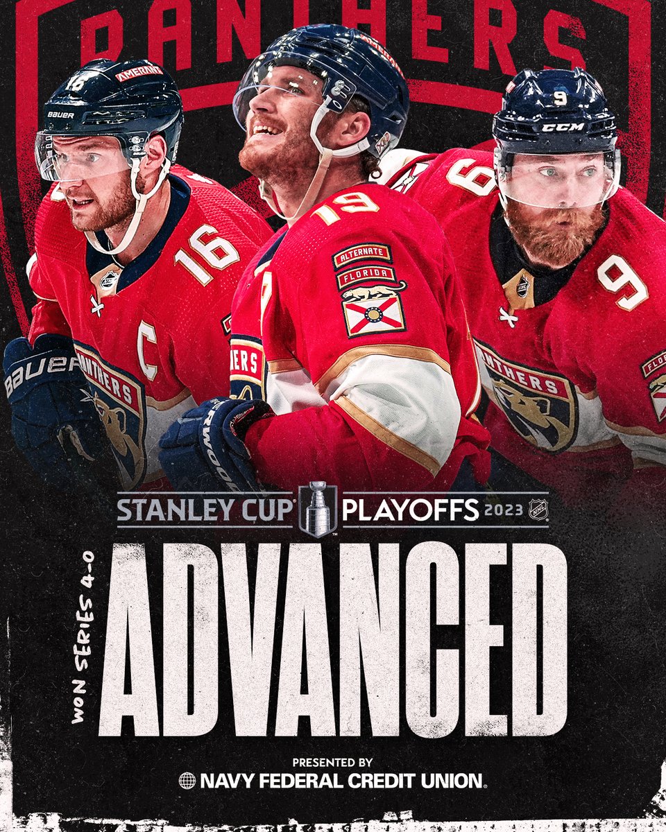 NHL's tweet image. CAN&apos;T STOP THESE CATS 😼 

The @FlaPanthers complete the series sweep and are off to the #StanleyCup Final!

#StanleyCup Series Win presented by @NavyFederal