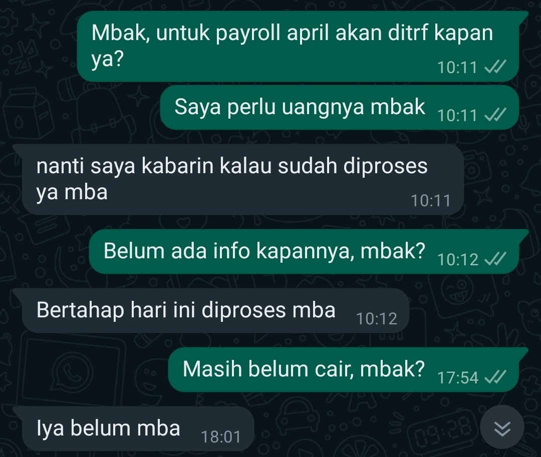 midweek_'s tweet photo. THR blm ditransfer, gaji April telat (beberapa sampai sekarang belum).

Soal gaji, awalnya bilang telat seminggu. Seminggu kemudian, msh belum dan bilang blm tau kapan. Terakhir, 21 mei, blg akan diproses sebelum 25 mei tp sampai sekarang belum ada @KemnakerRI @ecommurz https://t.co/fxLheIhDW7