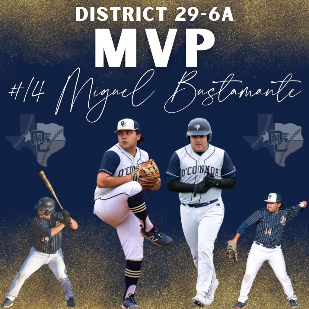 I’m very blessed to be nominated as the district 29-6A MVP!! Thank you to my coaches at OC <a href="/CoachHeiligman/">Weston Heiligman</a> <a href="/Coach_Redding/">Coach Redding</a> @ibarraSO2017 &amp; my teammates for their support throughout the season and my time at OC. <a href="/OCathletics1819/">O’Connor HS Athletics</a> <a href="/OCuKnowBaseball/">O’Connor Baseball</a> #14out
