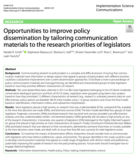Lauren Ball (@proflaurenball) on Twitter photo Research possesses immense potential, not only through its discoveries, but also through its capacity to educate and mold policy! Take a look at this recent pub from <a href="/ImplementSci/">Implementation Science</a>, which explores methods to amplify dissemination and augment #ResearchImpact loom.ly/EdPGQBQ Research possesses immense potential, not only through its discoveries, but also through its capacity to educate and mold policy! Take a look at this recent pub from <a href="/ImplementSci/">Implementation Science</a>, which explores methods to amplify dissemination and augment #ResearchImpact loom.ly/EdPGQBQ