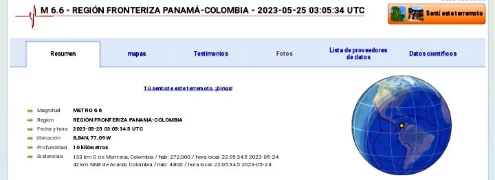 Terremoto M6 hace instantes en sectores costeros dentre #Colombia y #Panama