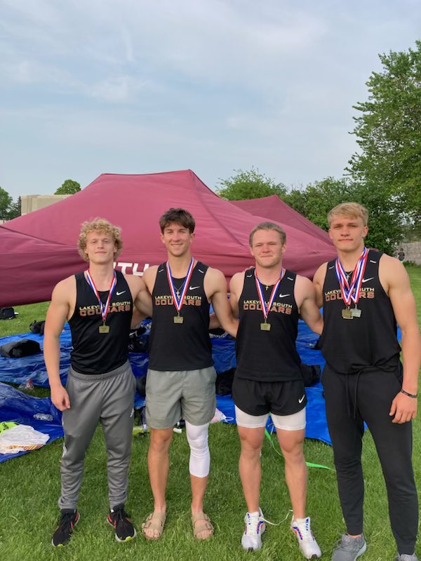 LSHS_BoysTrack's tweet photo. Congrats to our 4x100 team! Conference Champions with a time 42.84! Nate Wunderlich, Reece Volk, Connor Cade, and Carson Hansen https://t.co/eDWBs9CcM9