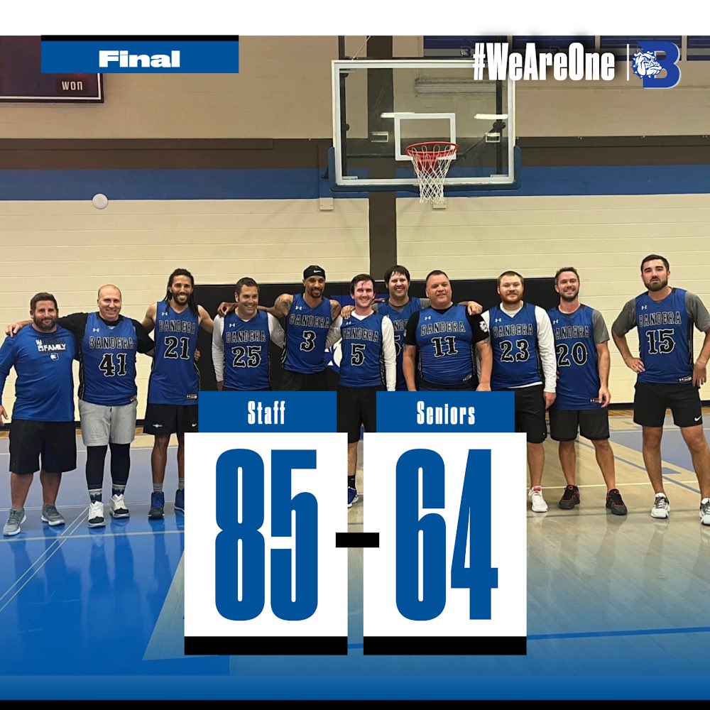 Staff vs. Seniors was a hit today due in large part to <a href="/BanderaISD/">Bandera ISD</a> bringing George Hill on board with a one-day contract right before tip-off!! 

Staff 85, Seniors 64 — FINAL

Another cool experience for our kids here in Bandera!! #WeAreOne #FAMILY