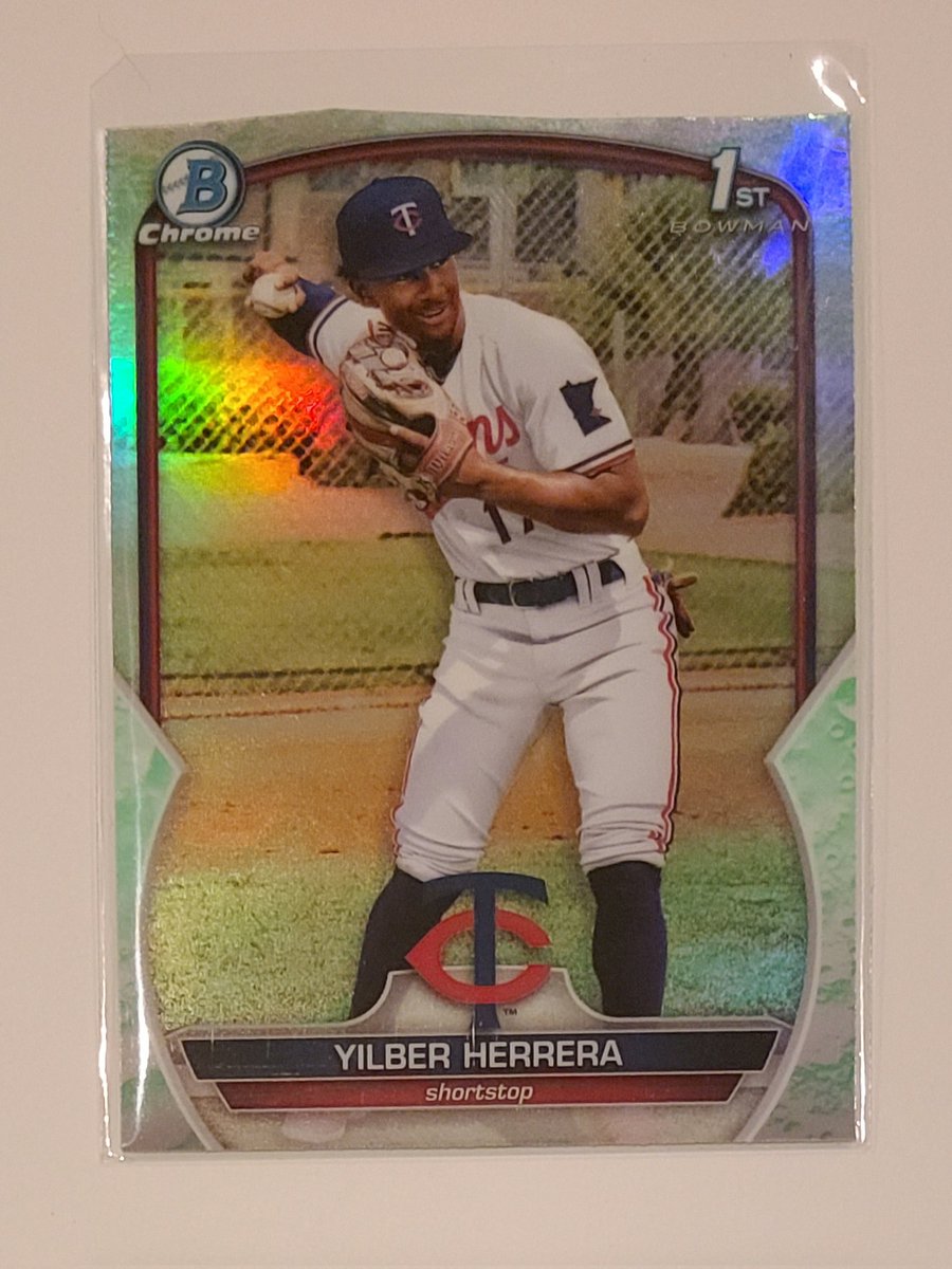RepackRips's tweet photo. We opened a few of the (relatively) new 2023 Bowman Baseball blaster boxes. This card came straight from the pack. No, it's unfortunately not a rare die-cut refractor. Looks like someone at the factory was drunk-cutting. #Topps #QCFail @CardPurchaser 

Also, please follow us! https://t.co/BatozA1jk7