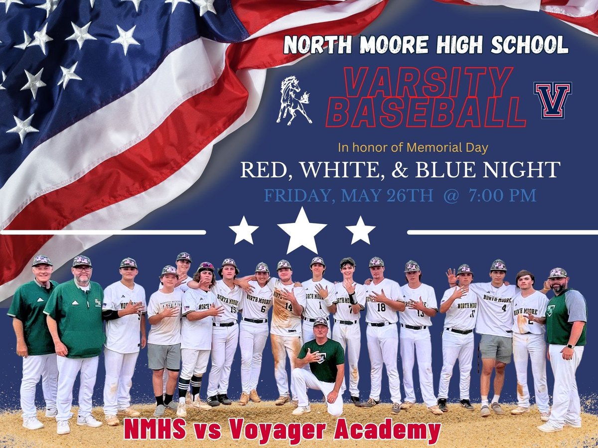NorthMooreHigh's tweet photo. Congratulations to the North Moore Baseball Team on winning game one of the Regional Finals with a score of 4-2!  Come out Friday night for game two at North Moore. Game time is 7:00 pm. 
💚💛💚💛#MustangPride https://t.co/TaiDCO4cIf