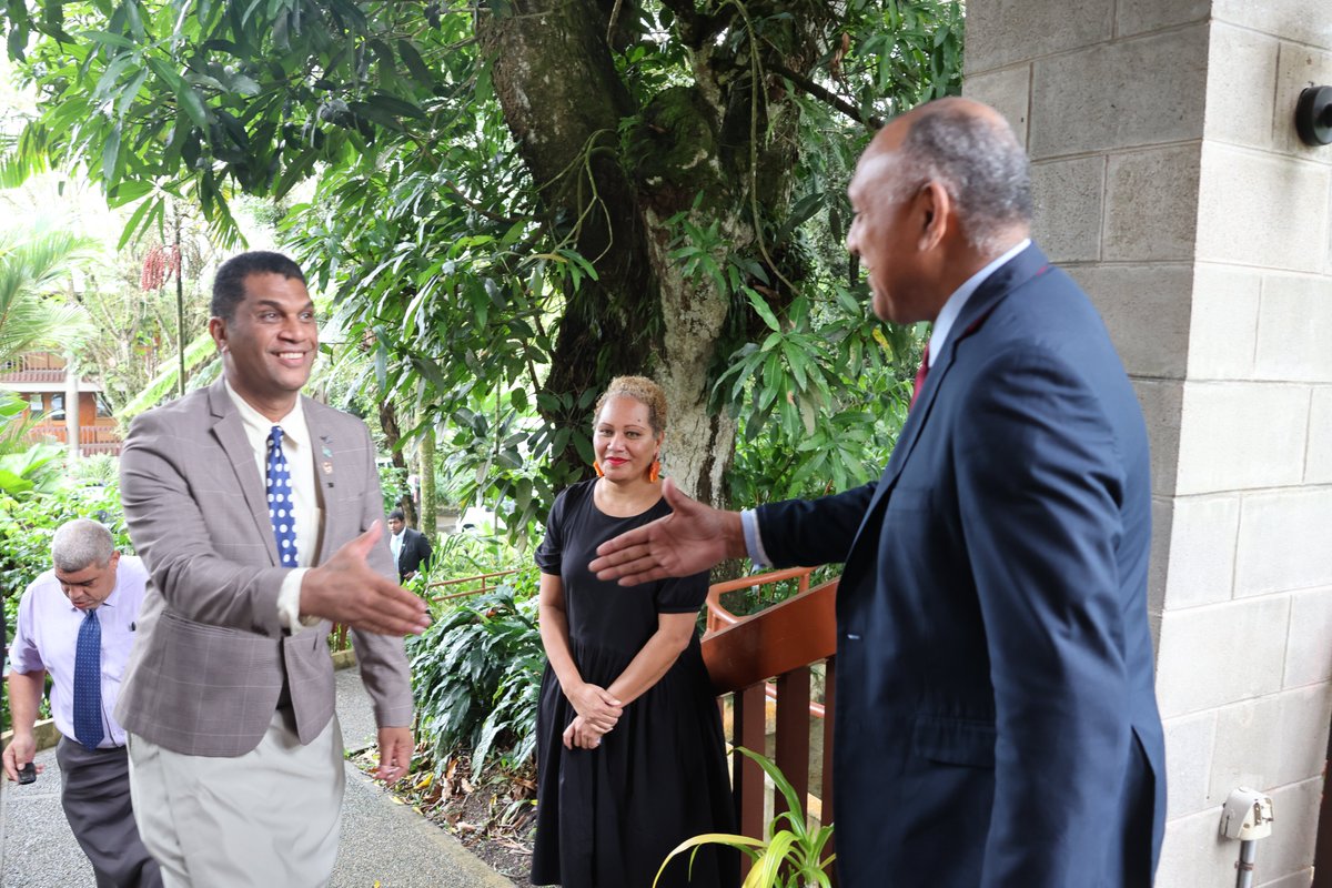 ForumSEC's tweet photo. #Fiji Minister for Education, Hon Aseri Radrodro  visited the #PIF Secretariat today for a meeting with the Deputy Secretary General, Dr Filimon Manoni. Discussions included the #2050Strategy for the #BluePacific, which prioritises education as a key driver for Pacific futures. https://t.co/fq618tqSqv