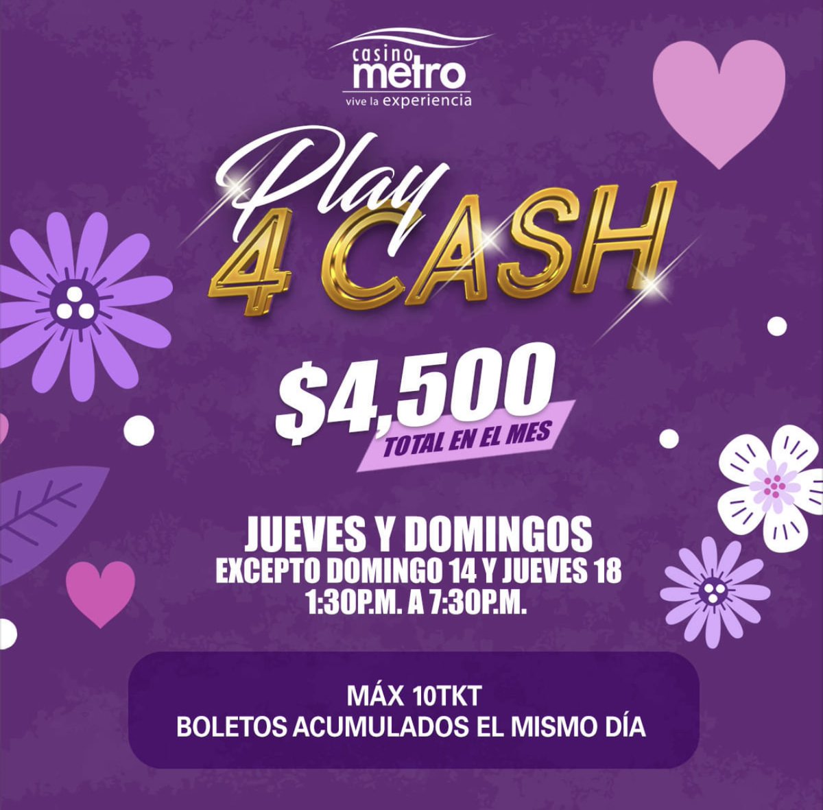 ¿Qué esperas para vivir la mejor experiencia? 🎁 En Casino Metro cualquiera puede ser tu día de suerte 🍀 💰 $4,500 total en el mes 🔥 
¡No lo dudes más y participa!📍#CasinoMetro #ViveLaExperiencia #Play4Cash #Casino #PuertoRico #Dinero #Premio