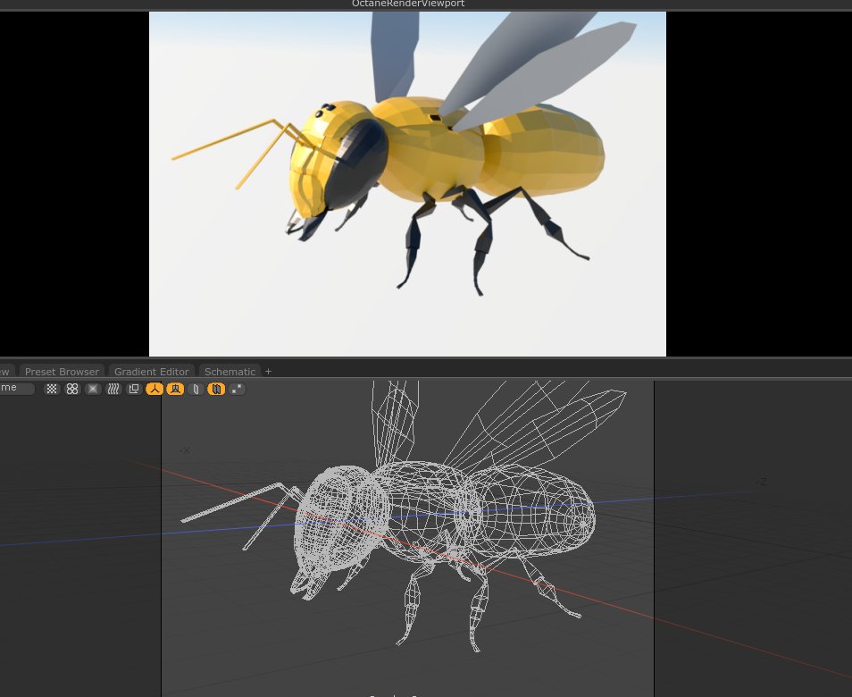 RFTobar's tweet photo. Did more work on a polished version of the body. next stream is to finish up the head and work more on the body and wings/legs. See it here on https://t.co/tBRfPpo5EP . #honeybee #twitch #twitchstreamer #3dart #modo #octane #postlowpoly #nftart #animalart #lowpoly https://t.co/3TPP9cuL7n
