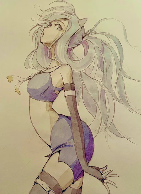 #みなさん2年前の今頃はどんな絵描いてましたか  ペンに対する苦手意識がMAXだった頃。 鉛筆と水彩絵具で描いてました。。。  3年前よりマシになってるけど今見ると直したいところがいっぱい。