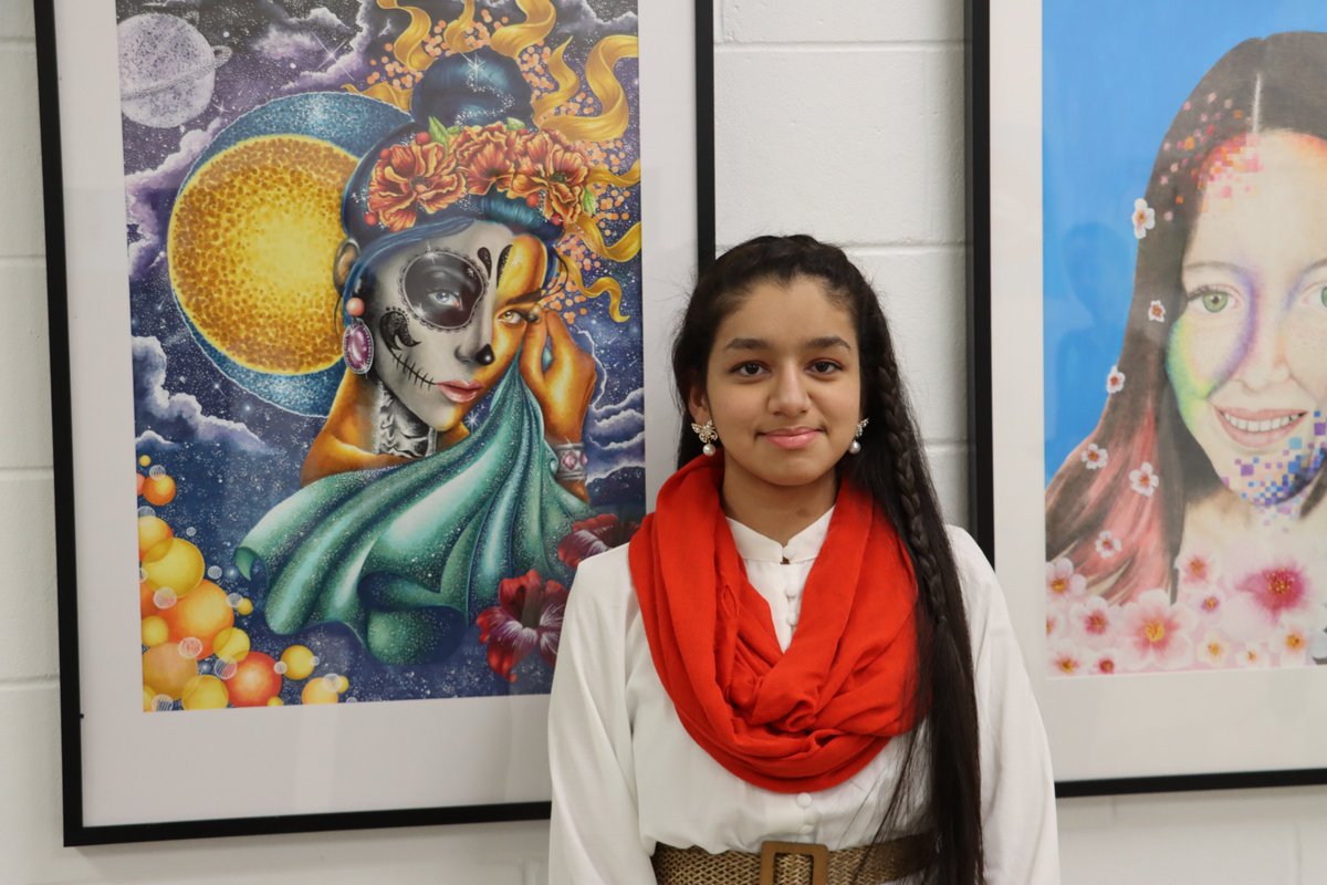 FMPSD's tweet photo. 🎨Miss out on the HIGH FIVE art exhibit today? 

📅Don't worry; it will be on display until June 10th!

📸Here are a few pictures of FMPSD student artists next to their masterpieces that were taken at tonight's opening night event.

@annaleeskinner 
#FMPSD #YMM #RMWB https://t.co/to2o8UHt13