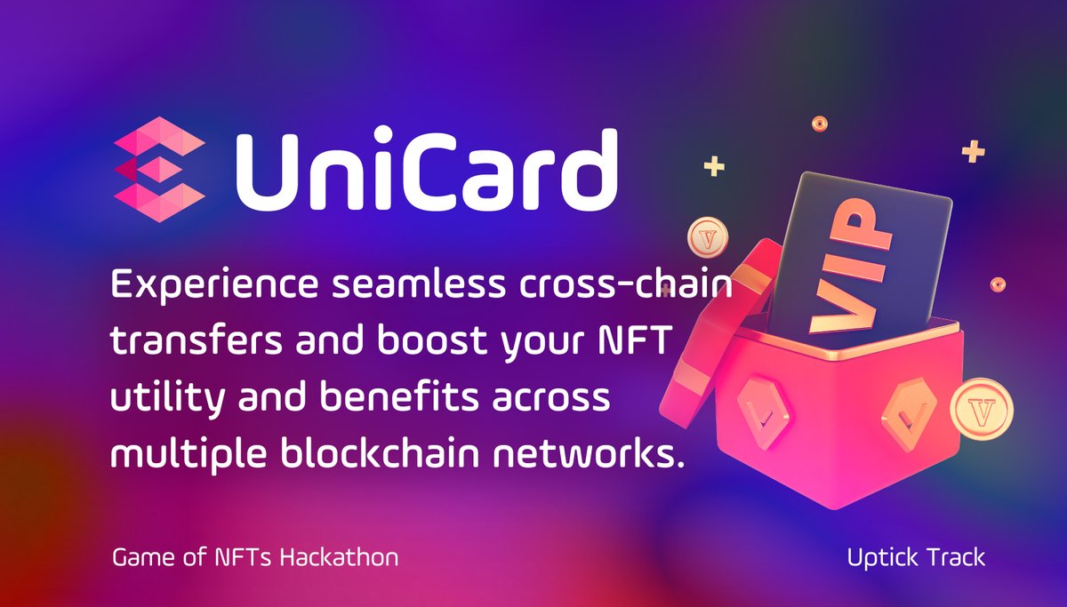 Uptick Network ⚛️ (@uptickproject) on Twitter photo 2023-05-25 11:01:06 Game of NFTs Hackathon | Uptick Track Project UniCard UniCard empowers users to mint membership/equity cards from a variety of merchants and seamlessly transfer them across different blockchain ecosystems. #CosmosEcosystem Game of NFTs Hackathon | Uptick Track Project UniCard UniCard empowers users to mint membership/equity cards from a variety of merchants and seamlessly transfer them across different blockchain ecosystems. #CosmosEcosystem
