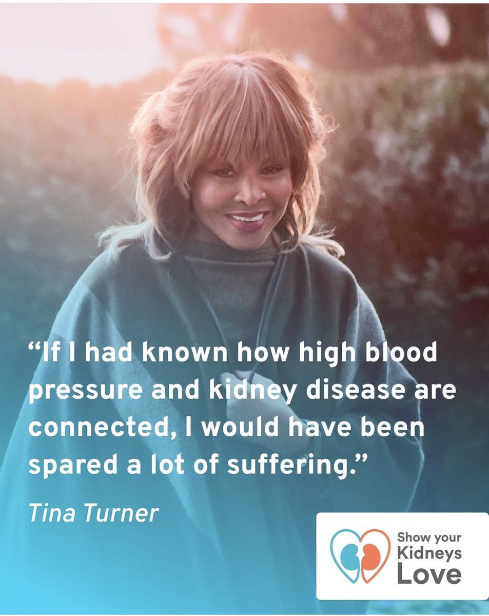 RIP to the legendary #TinaTurner. She revealed that untreated #hypertension led to her longtime battle with #kidneyfailure resulting in #dialysis & a #kidneytransplant. She regretted not taking daily #medications to treat her #highbloodpressure when she was diagnosed in her 30s.