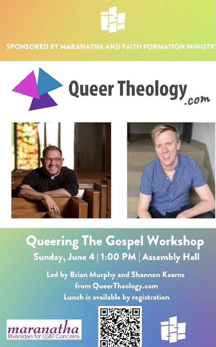 We’re leading a Queering The Bible workshop at @RiversideNYC on Sunday June 4!

It’s free and comes with a lunch. 

Get the deets and register here: trcnyc.org/event/queering…