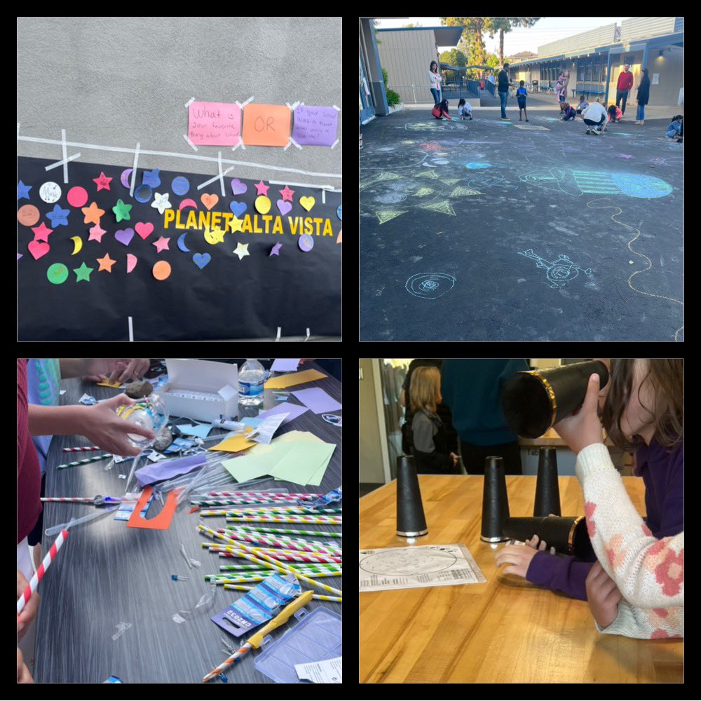 STEAM Night (Mission:makerSPACE) fun at Alta Vista! Space travel with Makey Makey & Scratch, Constellation Identification, Circuit Straw Rockets, and Space Illustrations. #USDlearns @TeamAltaVista