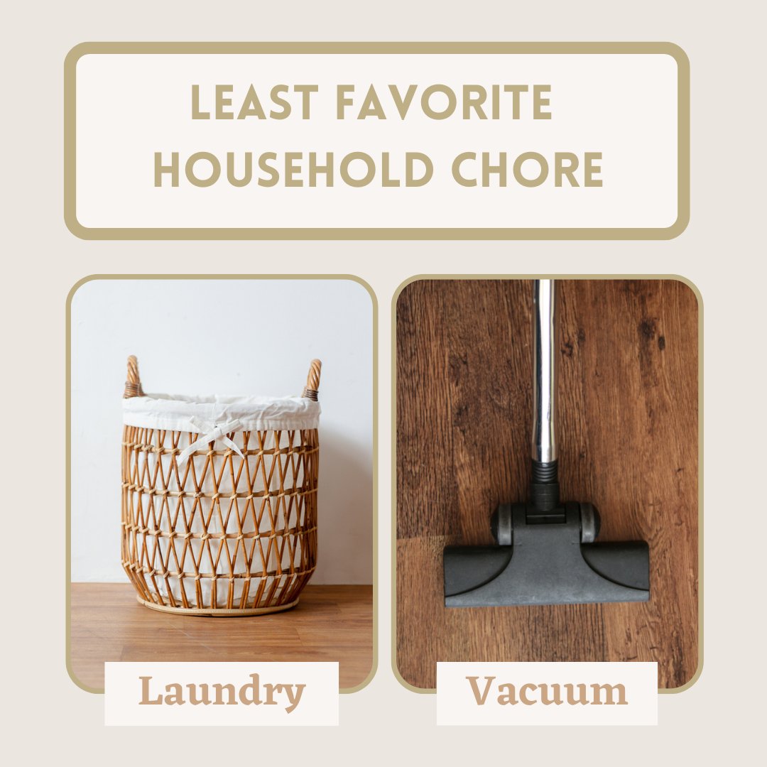 Not that any chore is enjoyable, but which one is your least favorite?

#householdchores #homechores #chores #homecleaning #petpeeves #laundry #vacuum