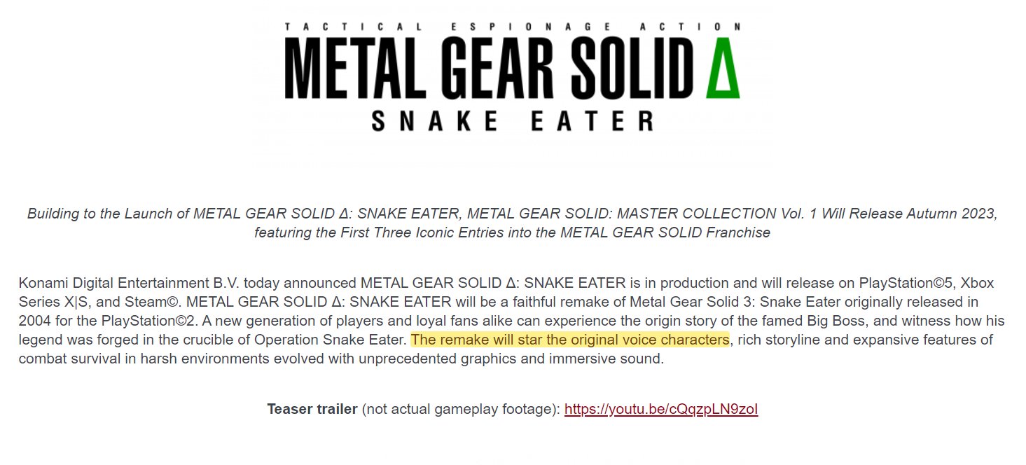 Metal Gear Solid Delta: Snake Eater is the official title of the MGS3  remake