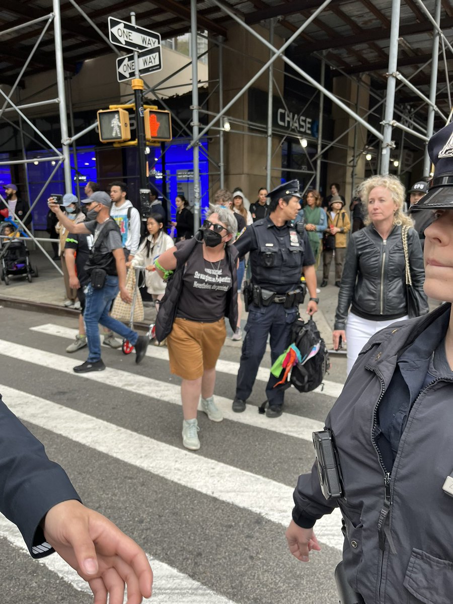 The NYPD really earned their overtime today. Intimidation and escalation.  4 arrested in total for trying to protect our marchers. This is why we call for #CareNotCops