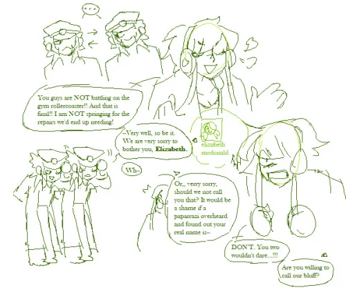 They're all from the pokemon equivalent of a rural country town but nobody knows that Elesa + the subway twins are best buddies because she pretends she's from Nimbasa (Ingo+Emmet are the only ones who know she was a goofy country girl)