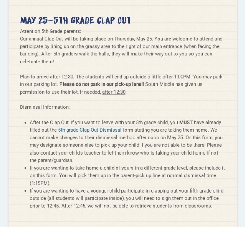 Last Day of School tomorrow and our 5th Grade Clap Out at BTE👏🏻 Let’s celebrate our 5th Graders and send them off in WolPup style 💙🐾💙 We hope you will join us @DrTormalaWSD  #wolfpuppride #WeAreWentzville #lastdayofschool <a href="/BTEWolfPups/">BTE 🐾 Principal Vahle</a> <a href="/WSDinfo/">Wentzville Schools</a> <a href="/TrishaGrantham5/">Trisha R. Grantham♥️ God, Marriage, Family</a>  <a href="/BTEPruemer/">Sarah Pruemer</a>