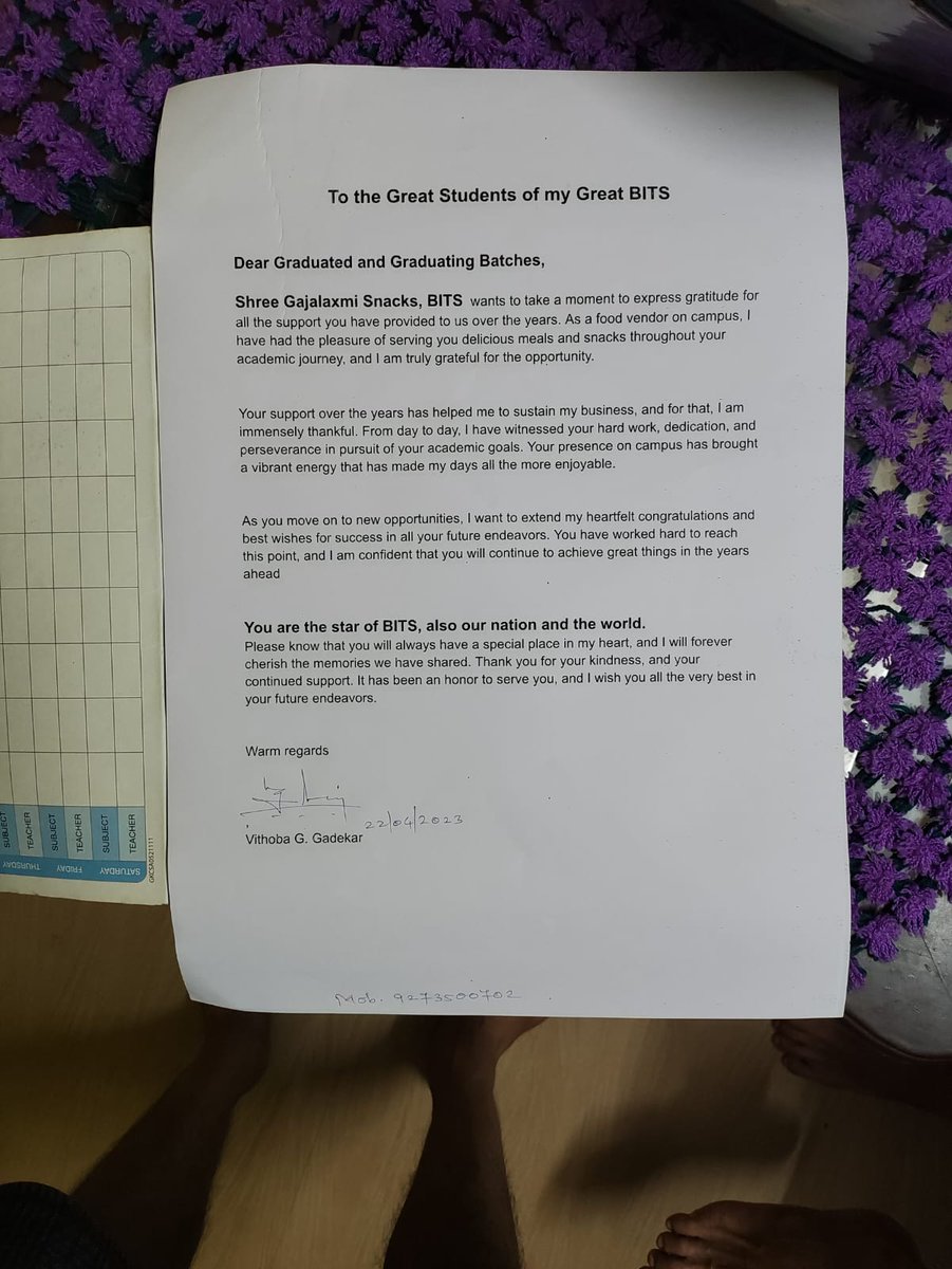 Sanskriti_Dawle's tweet image. Attention BITS Goa Students, past and present: Here is a message of love from Mr Vithoba Gadekar. Uncle at Gaja❤️
@BITSPilaniGoa