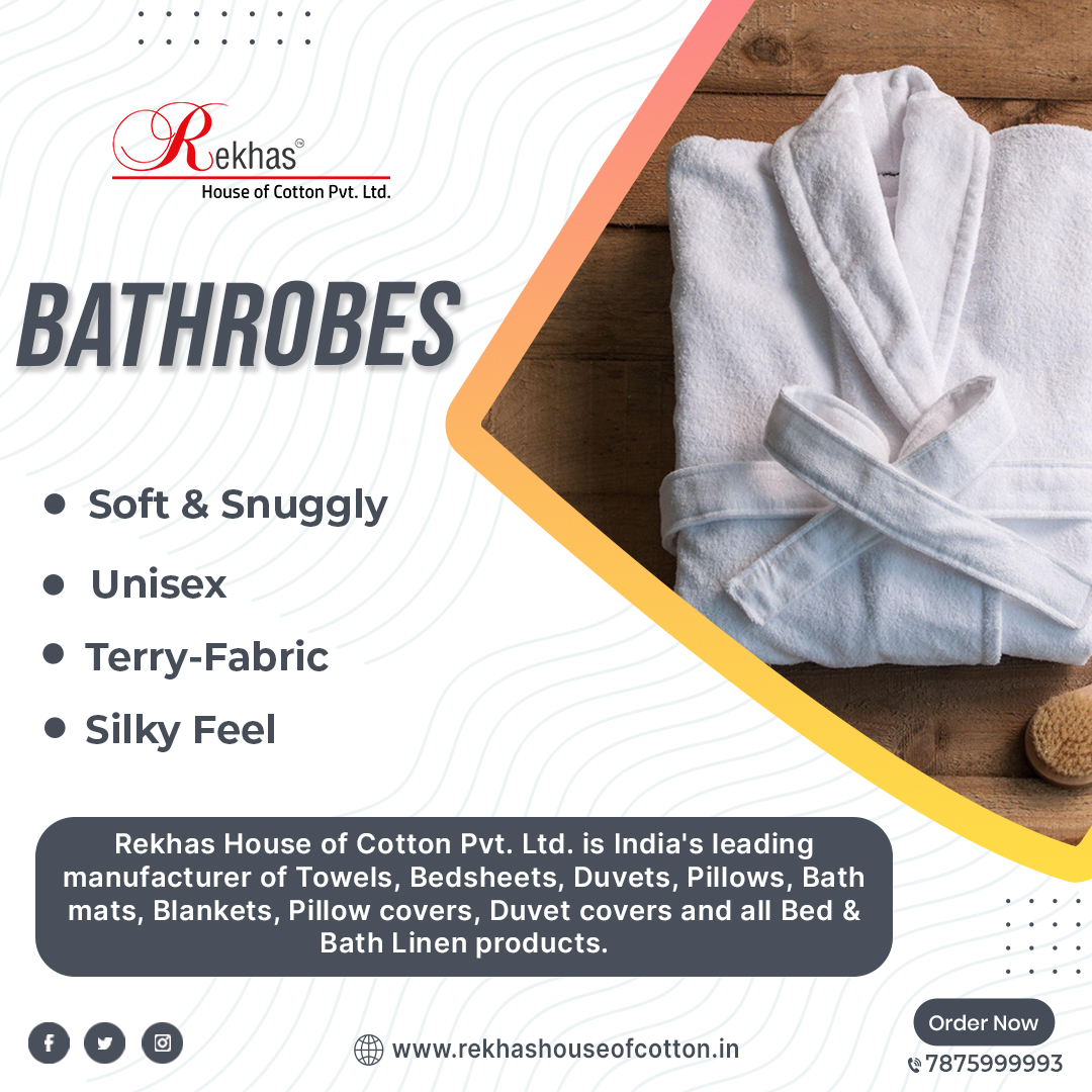 Rekhas_house's tweet image. Choose Rekhas unisex premium Bathrobes for a luxurious and the most exclusive feel , The loose sleeves , large pockets and belt assure great comfort and freedom. Get these Bathrobes in Bengaluru from Rekhas House of Cotton.
For inquiries DM us.
#bathrobe #bathrobes #towels