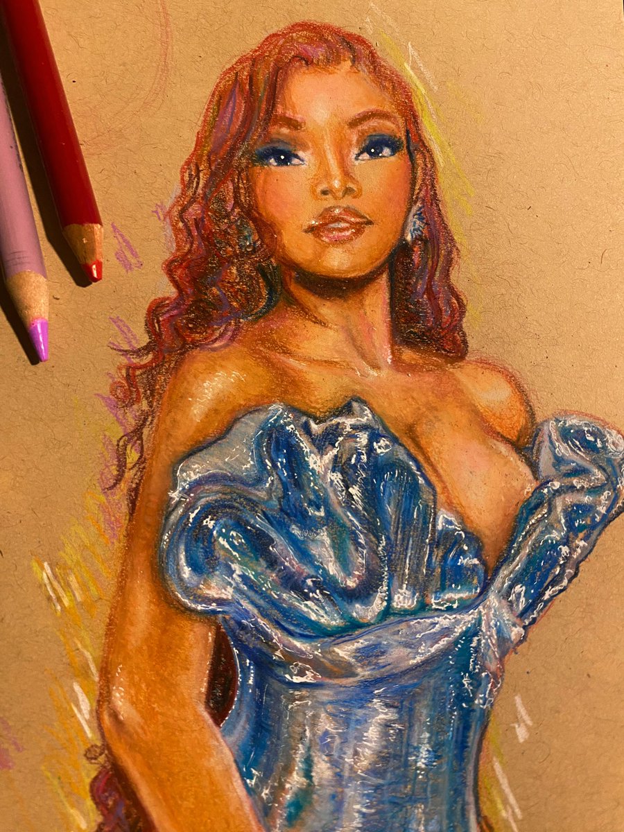 bylvchristiana's tweet photo. The Little Mermaid x Prismacolor pencil 

@HalleBailey 🧜🏽‍♀️💕 https://t.co/fQI9QVM1Bd