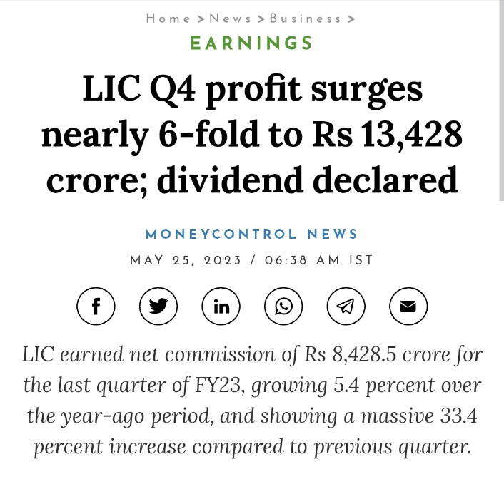 Starboy2079's tweet photo. LIC profit increased 6 times in 2022-23

NPA came down to nill 

Company declared Rs 3 dividend per share

Rahul Gandhi, Mahuaa Moitra, Jayram Ramesh, Prashant Bhushan were saying Modi destroyed LIC. 
Never trust these liars https://t.co/E7Q62BlT8U
