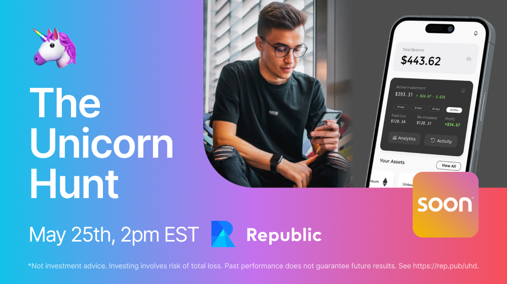 Catch Soon CEO <a href="/abylund/">Aaron Bylund</a>  live today, May 25th, on the <a href="/joinrepublic/">Republic</a> Unicorn Hunt podcast.

RSVP by clicking the link here:
republic.com/events/unicorn…