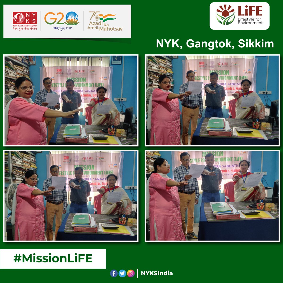 Nehru Yuva Kendra Gangtok (@NykGangtok), Sikkim conducted Mission LiFE awareness activity along with Pledge-taking.

#MissionLiFE #ChooseLiFE