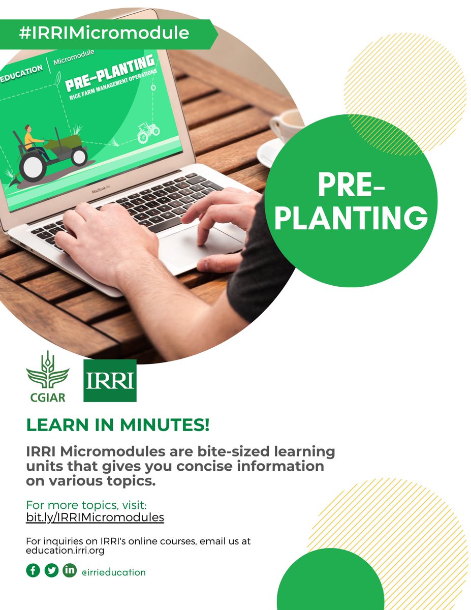 irrieducation's tweet photo. With the increasing level of rice consumption and the global threats brought by climate change, it is more important than ever to learn the best practices for rice farm management.
#micromodule #onlinelearning #RiceFarming #RiceCultivation #RiceFarmManagement #FarmPlanning https://t.co/vCAyAE2Ijw