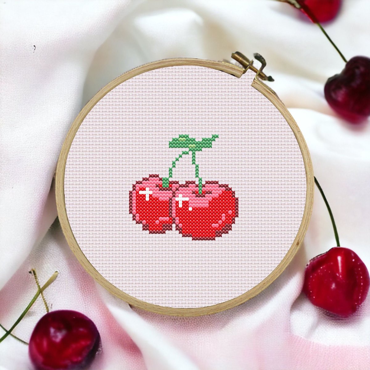 my #etsy shop: Cherry Pixel Art Mini Cross Stitch Pattern PDF ONLY - Embroidery Pattern - 74 x 74 Stitch, Cute Pattern, Simple Fruit Pattern, Beginner, DIY etsy.me/3oA5nev #birthday #valentinesday #crossstitch #crossstitchpattern #pdfpattern #embroiderypattern