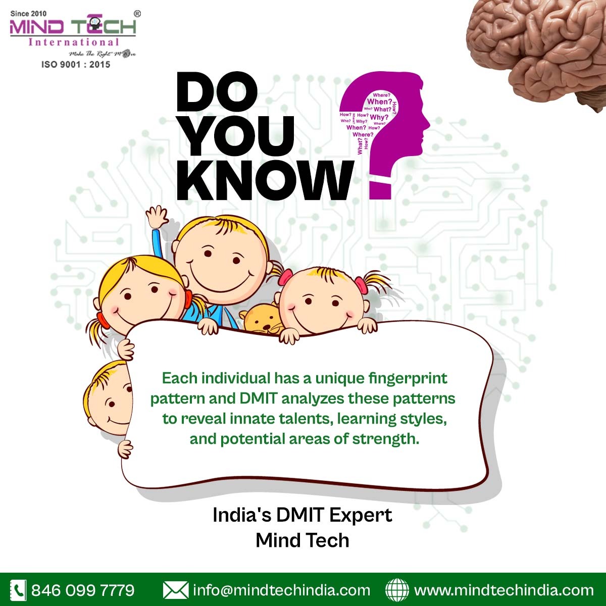 DO YOU KNOW❓

👇 👇
Each individual has a unique fingerprint pattern and DMIT analyzes these patterns to reveal innate talents, learning styles, and potential areas of strength.
#counselling #careercounselling #CareerConsulting #career #education #students