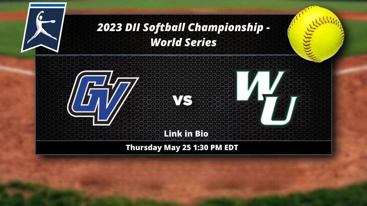 2023 DII Softball Championship - World Series
5# Grand Valley St. vs 4# Wilmington (DE)
📆 Thursday, May 25, 2023
⏰ 1:30 PM EDT
📺 : sporthd.lvstreamhd.com/espnplus

<a href="/GVSUSoftball/">GVSU Softball</a> <a href="/gvsulakers/">GVSU Lakers</a> <a href="/AlexisMcCullo12/">Alexis McCullough</a> <a href="/PhillyGVPres/">Philomena Mantella</a> <a href="/mtothej_/">MaryJane Goodman</a> <a href="/eiland_eliana/">Eliana Eiland</a> <a href="/libbifair1/">Libbi Fair</a> <a href="/h_beatus/">Hannah Beatus</a> <a href="/morganspicer7/">morgan spicer</a>