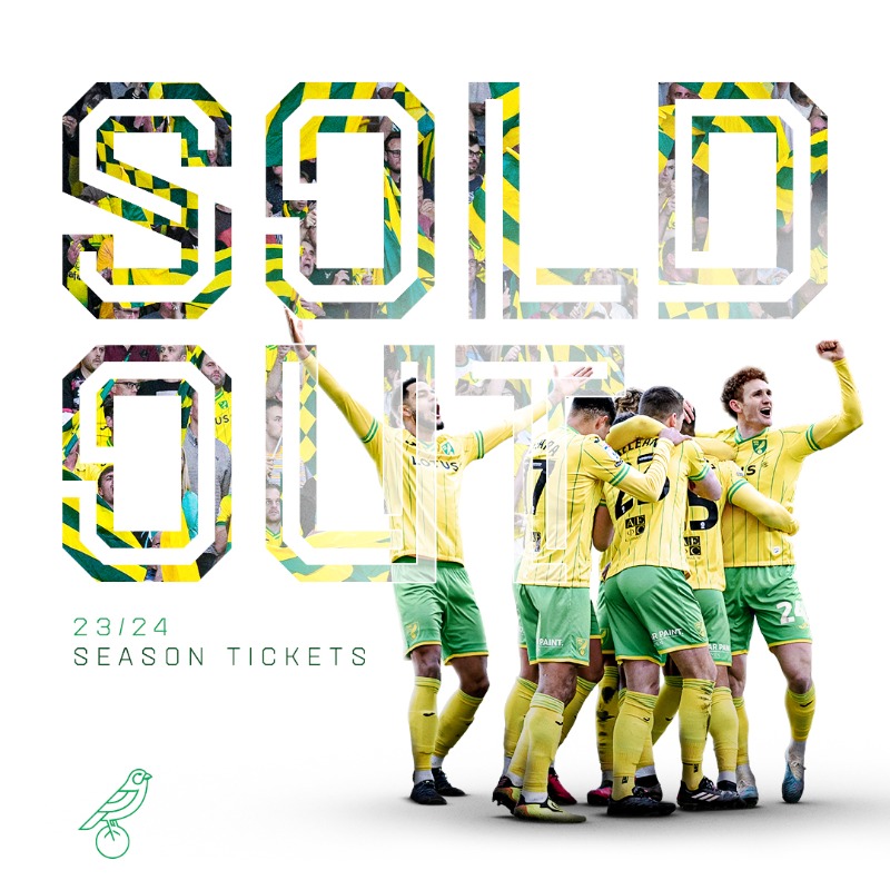 NorwichCityFC's tweet photo. General admission season tickets for the upcoming 2023/24 Sky Bet Championship campaign have now SOLD OUT ๐
Hospitality season ticket packages are now the only way to guarantee a seat next season.
Thank you for your continued support, Canary fans ๐
#NCFC