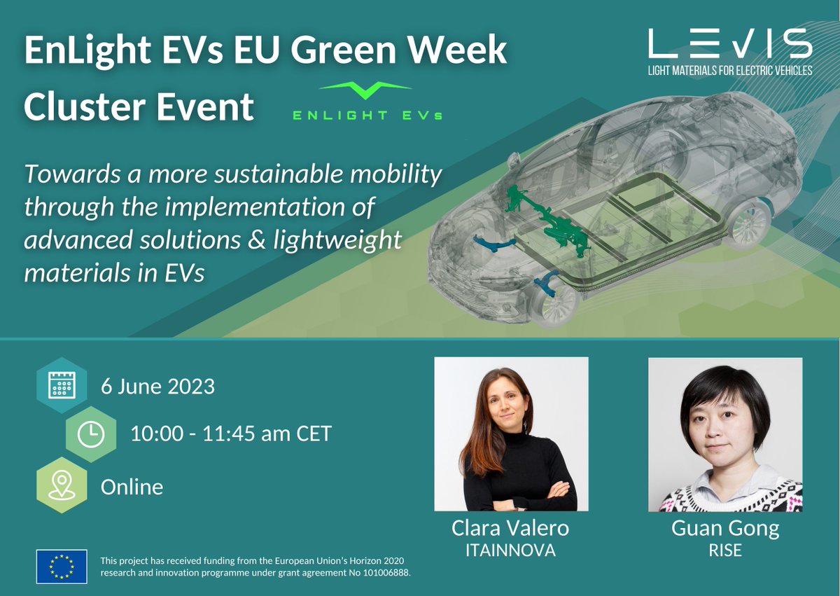 📢Join us on 🗓️June 6th for the “Towards a more #sustainablemobility” web seminar! 5 EU-funded projects will present #innovative solutions &amp; #research outcomes to reduce #EVs weight 🚗🔌♻️

ℹ️ Find out more &amp; register: t1p.de/cujor #EUGreenWeek #lightweight #H2020
