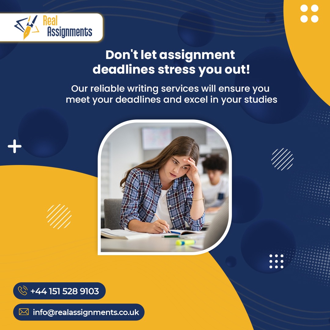 Real1Assignment's tweet image. Don't let assignment deadlines stress you out! Our reliable writing services will ensure you meet your deadlines and excel in your studies
For further details feel free to contact us
𝐖𝐞𝐛𝐬𝐢𝐭𝐞:realassignments.co.uk
.
.
#AssignmentWritingService #expertassistance